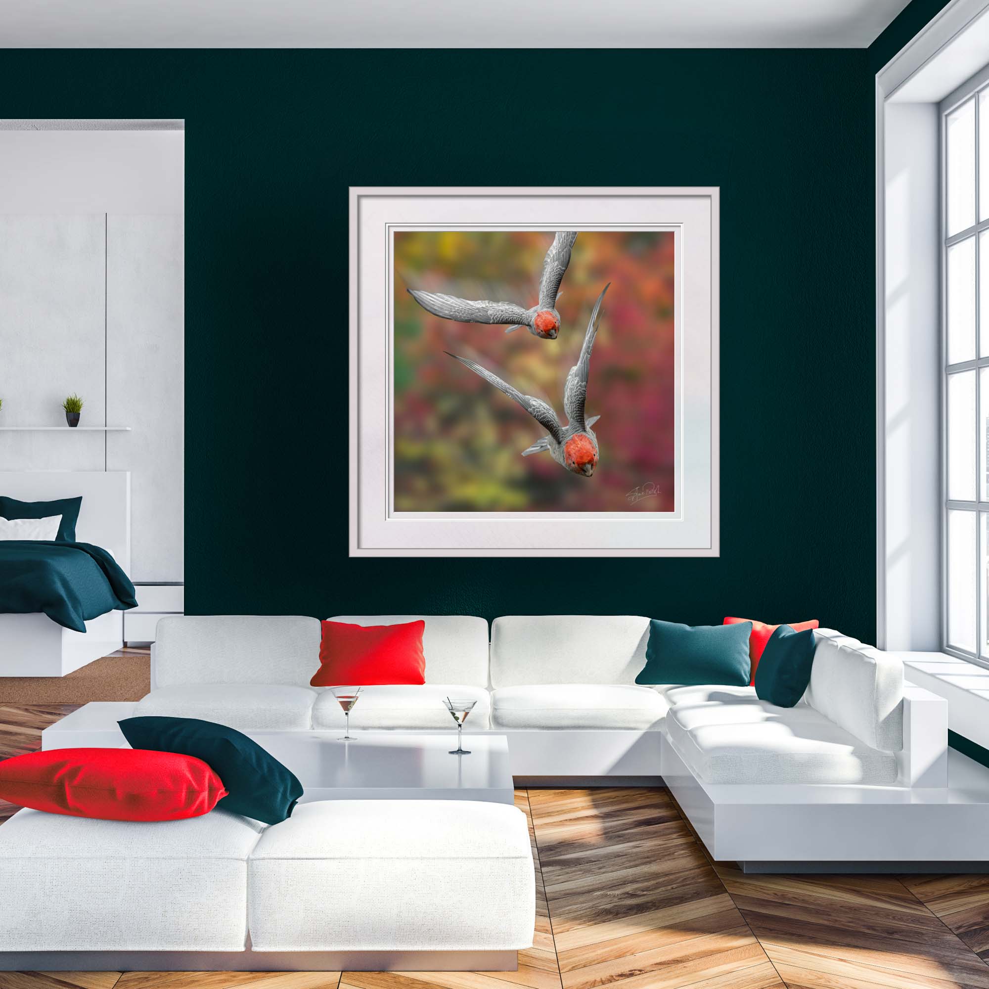 Blue living room and bedroom interior